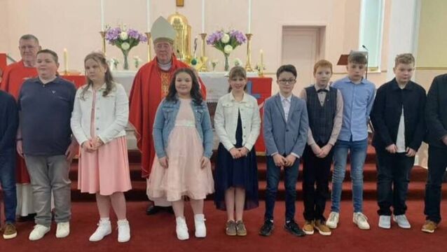 Local Notes: Students from Knockanillo NS make their Confirmation.