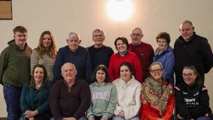 <p>Members of the cast of 'Stop It Nurse', back row, from left: Niall Langan (Felix Devlin), Elaine Mullarkey (Nurse Holmes), Mitch Commane (Harold Smiley), Bert Cooper (Colin Highfield),  Peggy Kelly (Dolores Maxwell), Tom Doherty (Director), Margaret Devine (Martha Cooper), Sean Tolan (Mad McGurk). Front row: Nikki Lawrence (Sister Louise), Jerome Tuohy (Sam McCracken), Angela McAndrew (Susan), Shannon O’Malley (Student Nurse Freda), Evie Murphy (Miss Cherry) and Sarah Murray Durcan (Phyllis Russell). 	Picture: Vanessa Colohon</p>