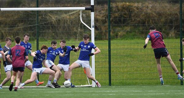Balla’s water-tight defence blocks the effort of Luke Jordan in the closing minutes of their All-Ireland semi-final victory over Carrigaline at Clarecastle.	Picture: David Farrell Photography 