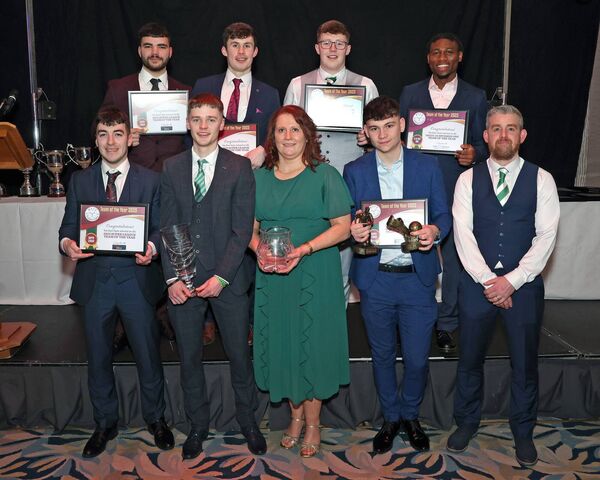 Castlebar Celtic members with their haul of awards. Picture: Michael Donnelly