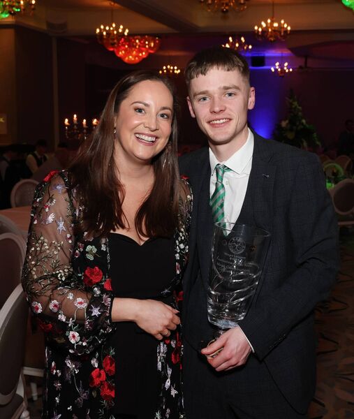 Castlebar Celtic's Mark Cunningham, pictured with Deputy Keira Keogh, was presented with the Footballer of the Year award by Dara Calleary TD Minister for Social Protection and Minister for Rural and Community Development and the Gaeltacht. Picture: Michael Donnelly