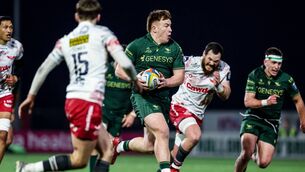 <p>Fiachna Barrett in full flight for Connacht in Friday night's clash with Scarlets against whom he scored his first try for Connacht's first team.	Picture: INPHO/Nick Elliott</p>