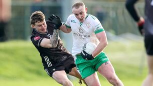 <p>Charlestown native Conor O'Donohue, right, and his London teammates reached a magic milestone in their National Football League game away to Carlow on Saturday.	Picture: INPHO/Dan Clohessy </p>