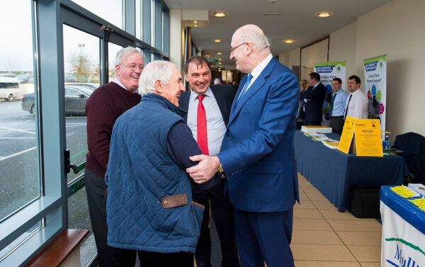 Pictured here at the 2015 AGM in the South Court Hotel in Limerick, L to R, Tommy Joe Nally (RIP) Kevin Connolly, Kilkenny John Comer President of ICMSA and then Commissioner Phil Hogan