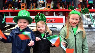 <p>Saint Patrick's Celebrations in Foxford with Michael Duffy, Alainn Duffy and Doireann Duffy from Bohola.	Picture: John O'Grady</p>