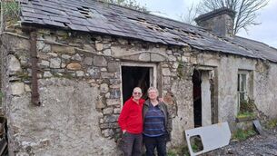<p>Deb and Pam Mejo outside their cottage at Ballinastoka, near Ballyhaunis. </p>