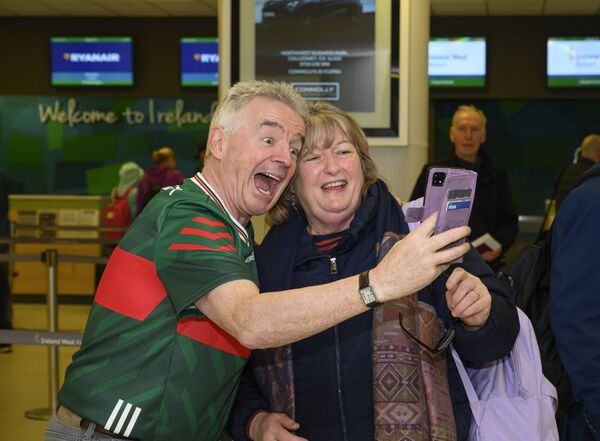  Geraldine Walsh from Newport, pictured with Ryanair CEO Michael O’Leary during his visit to Ireland West Airport Knock. Picture: Michael McLaughlin