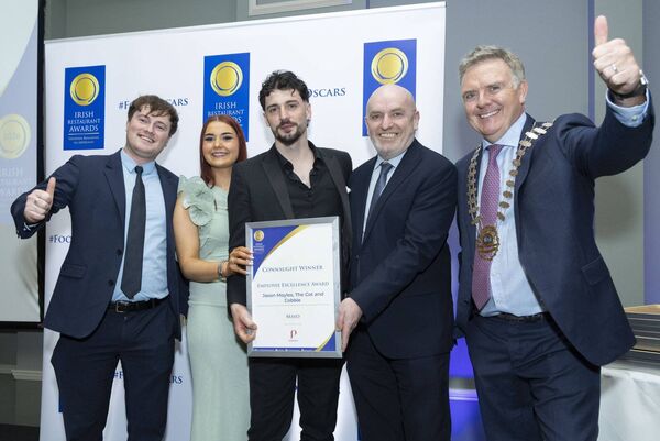 Jason Moyles of The Cot &amp; Cobble, Ballina with his award for 'Employee Excellence'. Picture: Paul Sherwood
