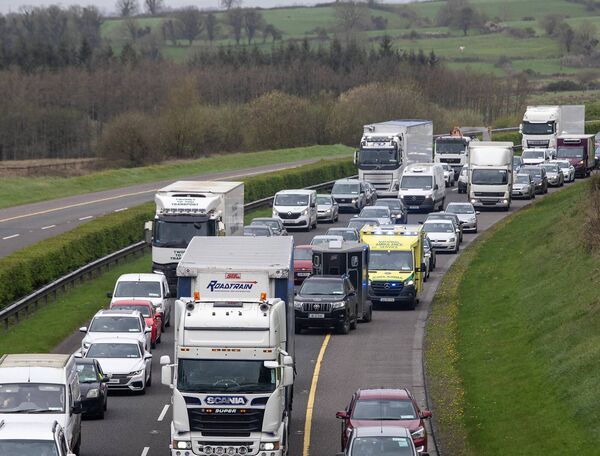 7/4/2026 An ambulance tries to get through traffic on the hard shoulder as traffic is barely moving on the M18 Shanno airport to Galway in Co Clare this morning as the national fuel price protest gets underway. Motorists who tried to get past the blockade via the hard shoulder were prevented from doing so. At least one minor collision occurred in the southbound carriageway. Photograph Liam Burke/Press 22 7/4/2026 An ambulance tries to get through traffic on the hard shoulder as traffic is barely moving on the M18 Shanno airport to Galway in Co Clare this morning as the national fuel price protest gets underway. Motorists who tried to get past the blockade via the hard shoulder were prevented from doing so. At least one minor collision occurred in the southbound carriageway. Photograph Liam Burke/Press 22
