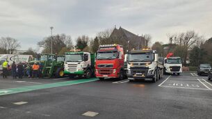 <p>Protestors parked up at Hoban's Car Park</p>