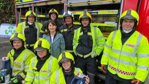 <p>Cllr Alma Gallagher pictured with members of Ballyhaunis Fire Brigade </p>