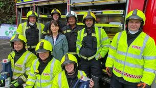 <p>Cllr Alma Gallagher pictured with members of Ballyhaunis Fire Brigade </p>