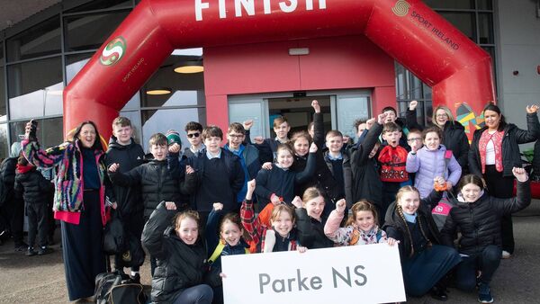 Students from Parke National School at the Splash and Dash event with Mayo Sports Partnership in association with Triathlon Ireland at Lough Lannagh, Castlebar. 	Picture: Alison Laredo