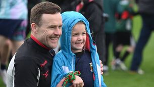 <p>Andy Moran greets a young Mayo supporter following Saturday's win against London at McGovern Park in Rusilip.	Picture: Sheila Fernandes</p>
