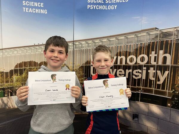 Owen Lewis and Oisín Murphy, prizewinners in the Bebras Computational Thinking Challenge held in Maynooth University