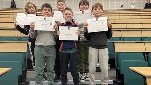 <p>James Quinn, Owen Lewis, Daire Kilroy, Oisin Murphy, Oisín Martin and Cian O'Flynn all represented the Quay National School at the Bebras Computational Thinking Challenge national finals in Maynooth University</p>