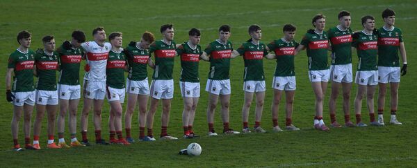 The Mayo team who started against Roscommon in Round 3 of the Dalata Connacht U20 football championship. Left to right: Josh Moyles, Tom Lydon, Andrew Quinn, Conor Meaney, Rio Mortimer, Darragh Beirne, Tom Lambert, Oisin Deane, Colm Lynch, Aaron Coggins, James Lavelle, Kobe McDonald, Joey Holmes, Dylan Flynn and Shane Cunningham.	Picture: David Farrell Photography
