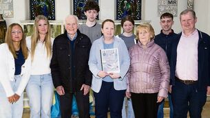<p>Regina Anderson with her family as she leaves St Louis Community School, Kiltimagh, to take up a new role with Mayo Sligo Leitrim Educational and Training Board. Picture: John Corless</p>