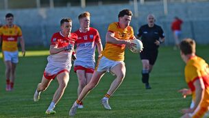<p>Bob Touhy gets forward for Castlebar Mitchels against Belmullet during Saturday's league match at Josie Munnelly Park. Pictures: Conor McKeown</p> <p>Bob Touhy gets forward for Castlebar Mitchels against Belmullet during Saturday's league match at Josie Munnelly Park. Pictures: Conor McKeown</p>
