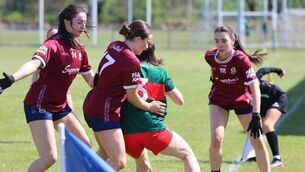 <p>Mayo full-back Alana McDonnell finds herself backed into a corner by Galway opponents in last Saturday's All-Ireland U20 Championship clash in Charlestown.</p>
