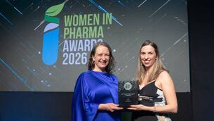 <p>L-R Catriona Bradley, Irish Institute of Pharmacy, presents Women in Pharma Award for Best Supply Chain &amp; Logistics Leadership to Flavia Baccaro, AbbVie Westport.</p>