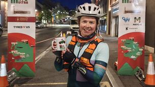 <p> Kelly Anne Speight from Fermanagh was third overall and the first woman to cross the line in the 400k cycle to and from Westport.</p> <p> Kelly Anne Speight from Fermanagh was third overall and the first woman to cross the line in the 400k cycle to and from Westport.</p>