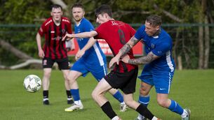 <p>Westport’s Dylan O’Malley holds off Jesse Devers. Pictures: John Corless</p> <p>Westport’s Dylan O’Malley holds off Jesse Devers. Pictures: John Corless</p>