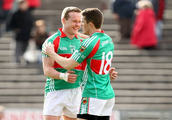 Current Mayo manager Andy Moran embraces with Chris Barrett following the Green and Red's Division 1 win against Monaghan in 2010 - a season that was to end infamously for the Green and Red. Picture: INPHO/James Crombie Current Mayo manager Andy Moran embraces with Chris Barrett following the Green and Red's Division 1 win against Monaghan in 2010 - a season that was to end infamously for the Green and Red. Picture: INPHO/James Crombie