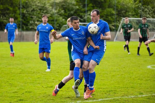 Ballina’s Martin Delaney and Ryan Moran get in each other’s way. Picture: John Corless Ballina’s Martin Delaney and Ryan Moran get in each other’s way. Picture: John Corless