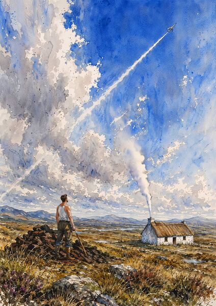 Harvesting turf was never a performative act of rural nostalgia, it was an essential component of rural life, a means of surviving the winter. Illustration: Conor McGuire