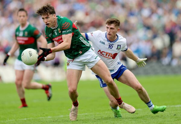 Mayo’s Sam Callinan protects the ball from Oisin McGorman of Monaghan during last Sunday's All-Ireland SFC Round 1 encounter at St Tiernach's Park, Clones. Picture: INPHO/James Crombie Mayo’s Sam Callinan protects the ball from Oisin McGorman of Monaghan during last Sunday's All-Ireland SFC Round 1 encounter at St Tiernach's Park, Clones. Picture: INPHO/James Crombie
