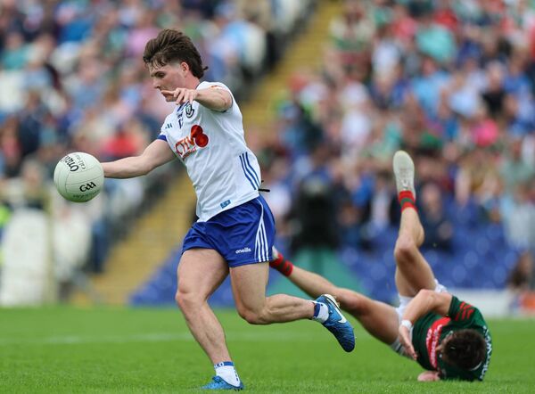 Monaghan’s Stephen O’Hanlon leaves Mayo's Stephen Coen trailing in his wake.