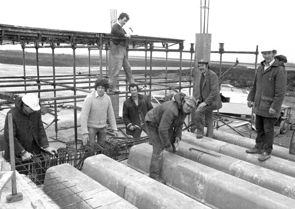 Completing work on the airport terminal building in February 1985 were William Muldowney, Peter Murphy, Ted Gallagher, Sean Foley, Padraic McManus, Kevin Snee and John O'Connor. 	Picture: Henry Wills/Western People Archive