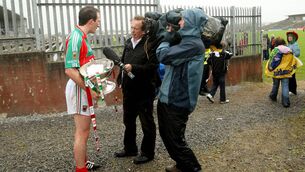 <p>Mayo captain Alan Dillon speaks to RTÉ's Marty Morrissey after the Connacht Senior Football Final against Roscommon at Dr Hyde Park in 2011. Picture: INPHO/James Crombie</p> <p>Mayo captain Alan Dillon speaks to RTÉ's Marty Morrissey after the Connacht Senior Football Final against Roscommon at Dr Hyde Park in 2011. Picture: INPHO/James Crombie</p>