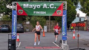 <p>Aisling Joyce of Galway City Harriers crosses the line in Ballinrobe to win last Tuesday's Mayo AC Series 5k.</p> <p>Aisling Joyce of Galway City Harriers crosses the line in Ballinrobe to win last Tuesday's Mayo AC Series 5k.</p>