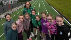 <p>Irish international athlete Kate O’Connell with a group of budding young athletes at the official opening of East Mayo AC’s six-lane floodlit 200m athletics track. Picture: David Farrell Photography</p> <p>Irish international athlete Kate O’Connell with a group of budding young athletes at the official opening of East Mayo AC’s six-lane floodlit 200m athletics track. Picture: David Farrell Photography</p>
