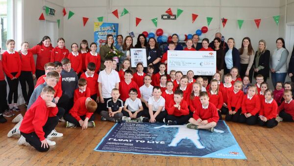Students, teachers and members of the parents' association of Inver National School presenting a fundraising cheque for €5,153 to members of Ballyglass RNLI, the proceeds of a recent swim event in Belmullet Tidal Pool. Students, teachers and members of the parents' association of Inver National School presenting a fundraising cheque for €5,153 to members of Ballyglass RNLI, the proceeds of a recent swim event in Belmullet Tidal Pool.