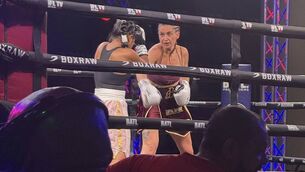 <p>Belmullet boxer Rachel Lally on the way to victory in her latest fight in Dubai.</p> <p>Belmullet boxer Rachel Lally on the way to victory in her latest fight in Dubai.</p>