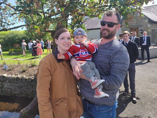 Canadian native Mary-Rose Connor, baby Malachy Morgan and Eoin Morgan travelled from Cornamona to see Canadian Prime Minister Mark Carneyin Aughagower this morning Canadian native Mary-Rose Connor, baby Malachy Morgan and Eoin Morgan travelled from Cornamona to see Canadian Prime Minister Mark Carneyin Aughagower this morning