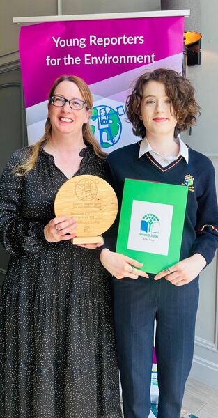 Grace Cunnane, a student of St Mary's Secondary School, Ballina, has been placed second in the International Young Reporters for the Environment competition. She is pictured here with her English teacher, Jessica Wall. Grace Cunnane, a student of St Mary's Secondary School, Ballina, has been placed second in the International Young Reporters for the Environment competition. She is pictured here with her English teacher, Jessica Wall.