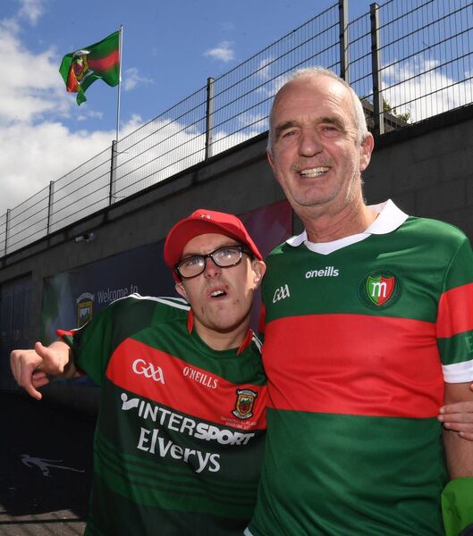 There was no divided loyalties for Pierce Delamere and Joe Murray despite them travelling from Meath to cheer on Mayo last Saturday. Picture: David Farrell