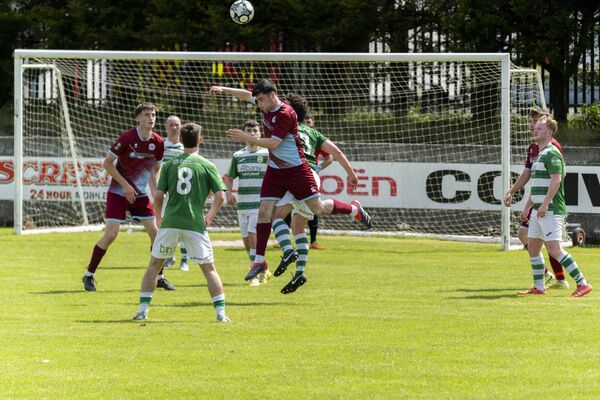 Paul McDermott of Castlebar Celtic wins this clash with Parkvilla substitute Mackenzie Doyle. Picture: John Corless Paul McDermott of Castlebar Celtic wins this clash with Parkvilla substitute Mackenzie Doyle. Picture: John Corless