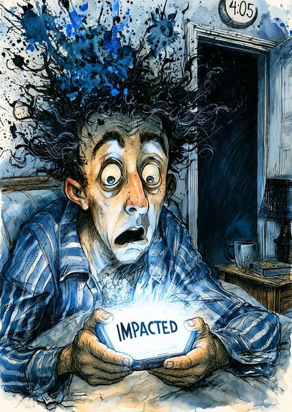 The word they used, in the emails that landed at 4am, apparently timed so that HR in California could field calls during business hours while the impacted parties were still in their pyjamas, was 'impacted'. Illustration: Conor McGuire The word they used, in the emails that landed at 4am, apparently timed so that HR in California could field calls during business hours while the impacted parties were still in their pyjamas, was 'impacted'. Illustration: Conor McGuire