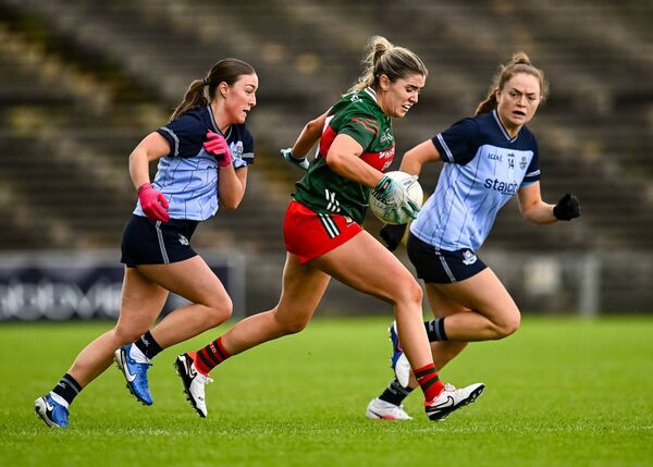 Maria Reilly in action against Niamh Donlon, left, and Laura Grendon of Dublin during Mayo's opening game of this year's All-Ireland Championship. Picture: Piaras Ó Mídheach/Sportsfile Maria Reilly in action against Niamh Donlon, left, and Laura Grendon of Dublin during Mayo's opening game of this year's All-Ireland Championship. Picture: Piaras Ó Mídheach/Sportsfile