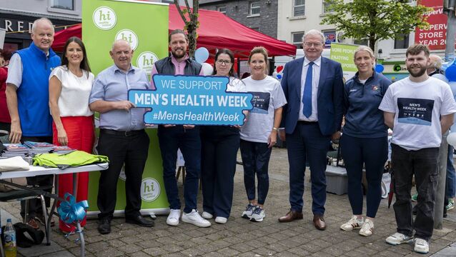 <p>Pictured at the men's health awareness event were, from left: Laurence Gaughan, HSE; Cllr Deirdre Lawless, Cllr Patsy O’Brien, Padraig O’Hora, Elisabete Lucca Bilini and Nuala Gilligan, both of Claremorris Family Resource Centre; Cllr Richard Finn, Cora Staunton, Mayo Sports Partnership and Jamal Nugent, Claremorris Family Resource Centre. 	Pictures: John Corless</p>