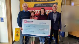 <p>From left are: Stephen Langan, Mary Langan, Marie Dwyer and David Dwane, Chairperson of Ballina Credit Union.</p>