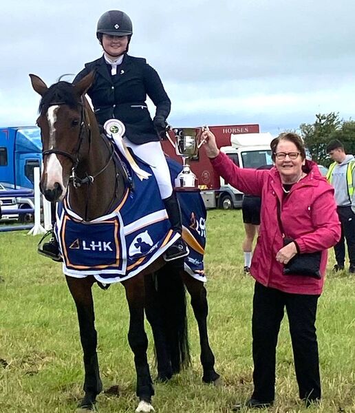 Pictured at Enniscrone Show were Grace and Moy Candy Girl, winning the SJI summer series 1.10m and the Frank Mullen Memorial Cup, which was presented by Frank’s wife Helena.