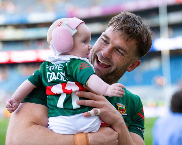 Mayo footballer Aidan O'Shea with his daughter Romee after the game last Saturday. Picture: INPHO/Tom O’Hanlon Mayo footballer Aidan O'Shea with his daughter Romee after the game last Saturday. Picture: INPHO/Tom O’Hanlon