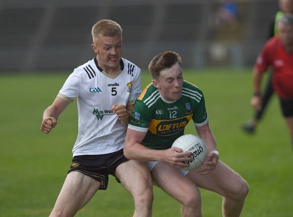 Ardnaree's Dylan Sweeney gets tackled by Kilmeena's Luke Durkan during the AbbVie Mayo SFL Division 3 Final. Picture: Conor McKeown Ardnaree's Dylan Sweeney gets tackled by Kilmeena's Luke Durkan during the AbbVie Mayo SFL Division 3 Final. Picture: Conor McKeown