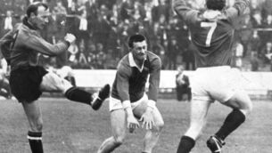 <p>Joe Corcoran in his Mayo playing days against Down’s Joe Lennon.</p> <p>Joe Corcoran in his Mayo playing days against Down’s Joe Lennon.</p>